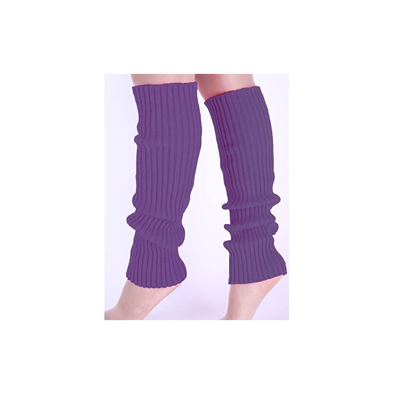 Verdusa Women's Solid Rib Knit Leg Warmers Purple one-size
