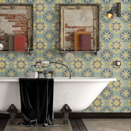 NAKLEO Moro Tile Reusable Plastic Stencil - 10 x 10 cm - Spanish Flowers Moorish - Moroccan Geometric - Paving Stone Concrete Floor Wall Painting Template Wood