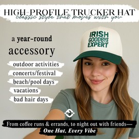 Funky Junque Green Vintage Snapback Trucker Cap, Embroidered Adjustable St Patrick's Day Irish Hat for Men and Women - Irish Goodbye Expert - Green/Beige