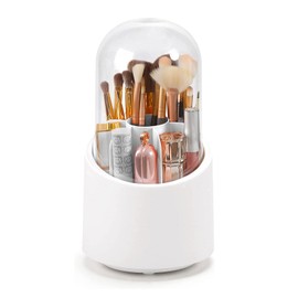 Organizador de Brochas de Maquillaje Almacenamient, Organizador Giratorio para Brochas de Maquillaje con Tapa, Organizador de Brochas de Maquillaje Resistente Al Polvo para Cambiador, Baño (Blanco)