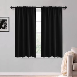KGORGE Black Out Curtains 54 inch Long for Bedroom, Privacy Protection Blackout Insulated Thermal Room Darkening Noise Reducing for Kids Room Nursery, W52 x L54 inches, Black, 2 Panels