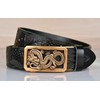 Lyqqine Men's Ratchet Leather Belt Classical Dragon Button Scalp Belt