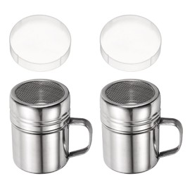 sourcing map 2pcs Salt Dredge Shakers 6 Ounce Stainless Steel Spice Shakers with Handle and Lid for Salt Sugar Flour