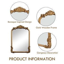 Meolyx Vintage Vanity Mirror Small Gold Makeup Desk Mirror with Stand Antique Traditional Arched Table Mirror 8.5x12 for Countertop Tabletop Living Room Bedroom Bathroom