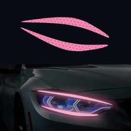 Nouiroy 4 Pcs Reflective Eyeliner Car Decals-2 Pair Super Bright Vinyl Stickers for Headlights, High Reflective Car Headlight Eyelashes Sticker Cute Girl Car Accessory (Pink)