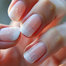 24Pcs Short Square Fake Nails Nude White Gradient Glitter French Tip Short Press On Nails Square with Designs Full Cover Glossy False Nails,Acrylic Thick Glue on Nails, Stick on Nails For Women Daily Events DY1934-B7