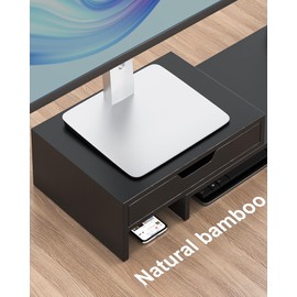 Epesoware Dual Monitor Riser with Two Drawers for Desk, Bamboo Monitor Stand Riser with Storage, Desk Shelf for Computer, IMac & Laptop, No Assembly Required, Black