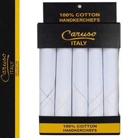 Caruso Italy Men's Luxury 100% Pure Cotton Handkerchief White Base with Colored Border - Pack of 10
