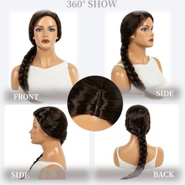 STfantasy Long Black Brown Wicked Wigs with Glasses for Women,Braid Wig Perfect for Elphaba Costume, Natural Looking Black Brown Wavy Wig