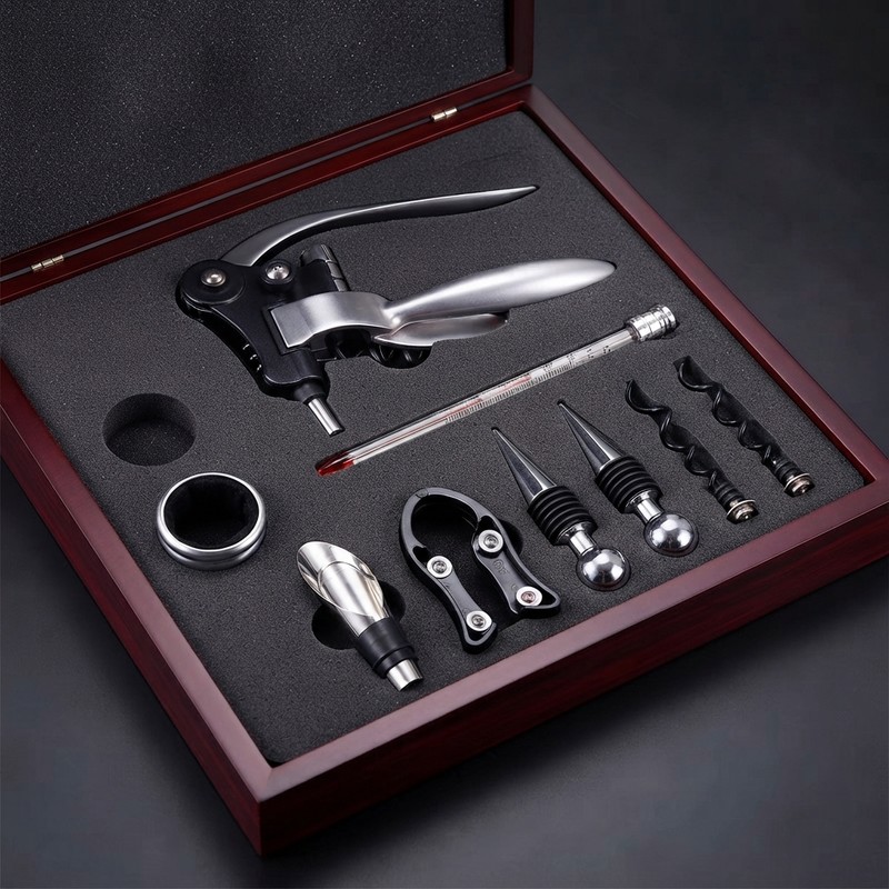 9-Piece Wine Opener Set with Wooden Gift Box – Stainless
