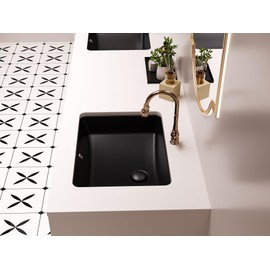 SmartSylva Black Undermount Bathroom Sink, 18 x 14 Inch Rectangular Porcelain Ceramic Lavatory Vanity Undermount Sink, Matte Black