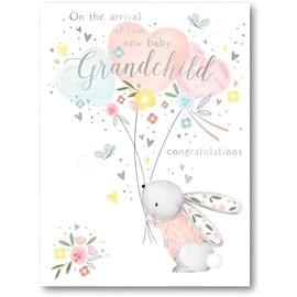 Noel Tatt New Grandchild New Baby Birth Congratulations Card - Bunny and Balloons Design - Eco-Friendly and Recyclable