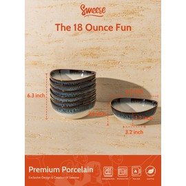 Sweese Porcelain Handmade 18 Oz Soup Bowls Set of 6, for Cereal | Salad | Pasta - Microwave, Dishwasher, and Oven Safe, Each Different