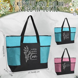 Aliceset Soft Christian BibleTote Bags, Reusable Grocery Bag Leak proof Insulated Grocery Bags with Zippered Top, Religious Church Gifts for Women Travel Beach Picnic School Work Supplies (2,2 Colors)