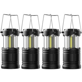Lichamp LED Camping Lantern, 4 Pack Battery Powered Flashlight for Power Outages, Portable Collapsible Hanging Light Essential for Home, Outdoor, Emergency Lamp Survival Kit Gear for Hurricane, Black