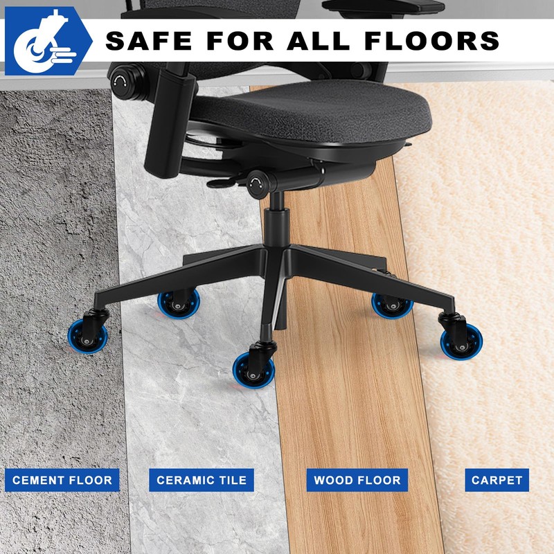 Office Chair Wheels for Replacement, Set of 5, 3" Rubber