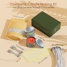 Hearth & Harbor Soy Wax for Candle Making - Natural Soy Wax Flakes, 12.4 oz Bag, 2 Candle Tins, 50 Cotton Wicks, 2 Centering Devices