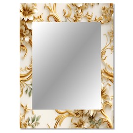 DesignQ Neutral Floral Minimalism I Floral Wall Mirror, Printed White Wall Mirror, Traditional Bathroom Wall Mirror, Decorative Floral Mirror - 30x40 Inches