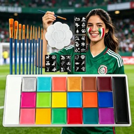 Set Pintura Facial 20 Colores Hipoalergénica Con Brochas