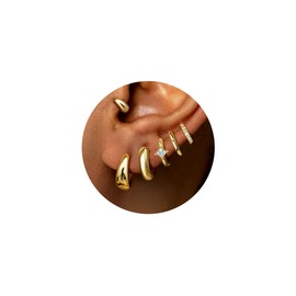 6 Pairs Gold Hoop Earrings Set for Women Trendy Chunky Huggie Dainty Earring Jewelry Small Fashion Hoop Earrings for Gifts (Gold Earrings)