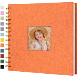 Hiwhy Scrapbook Photo Album Linen Cover, 8 x 8 Inch Hardcover Kraft White Pages Memory Book, for Travel Wedding Guest Book Christmas Baby Shower (20 Sheets/ 40 Pages,Orange)