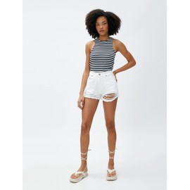 Koton Women's Cotton Pocket Detail Destroyed Mini Jean Shorts, White (000), 10