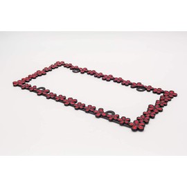 Creathome 3D Shining Daisy Wrenth License Plate Frame from Pure Zinc Alloy Metal Perfect Plate Holder,Matt Black with Red Glitter