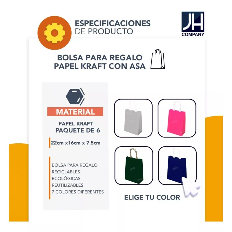 J.H. Company Set 6 Pcs Bolsa De Regalo Asa 27x21.5x11
