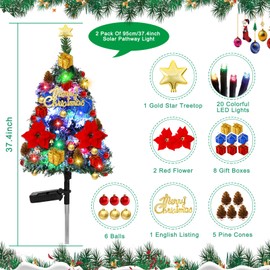 Sumfox Upgraded 37.4inch Solar Christmas Tree Pathway Lights, 2 Pack Outdoor Christmas Tree with Lights Solar Outdoor Christmas Decorations for Holiday Display Yard Front Porch Pathway Grave Cemetery