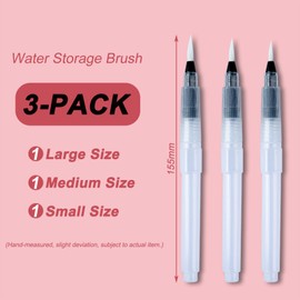 Watercolour Brush Pen Set, Set of 3 Painting Brushes, 3-Size Aqua Pen, Artist Brush with Water Reservoir for Watercolour Painting, Blending Lettering, Calligraphy