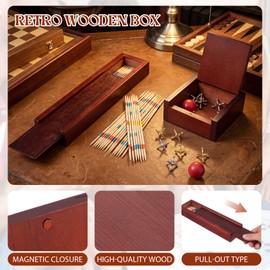 2-in-1 Classic Jacks Game and Pick up Sticks Game Set, Vintage Retro Family Games for Adults and Kid, Nostalgic Floor Games with Wooden Keepsake Box for Family Night, Birthday Gift, Party Favor