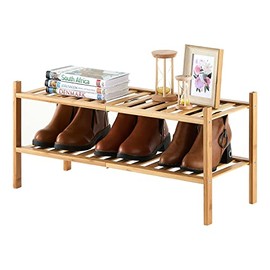 2-Tier Bamboo Shoe Rack for Entryway, Stackable | Heavy Duty | Multi-Function, Free Standing Shoe Racks for Bedroom Hallway Closet