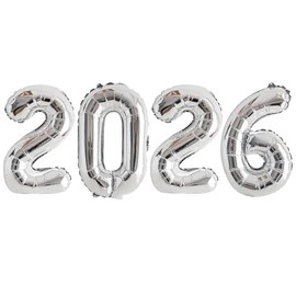GOER 2026 Foil Number Balloons for 2026 New Year Eve Festival Party Supplies Graduation Decorations (Silver,16 Inch)