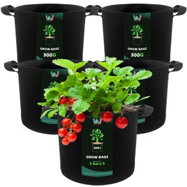 WTREE WTREE 5-Pack 5 Gallons Grow Bags - Heavy Duty 300G Thickened Aeration Nonwoven Fabric Pots with Handles - Ideal Cloth Pots for Plants - Planters Accessories, Garden Vegetables Supplies