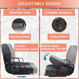 TICSEA Universal Forklift Seat,Tractor Seat with Adjustable Back,Safety Belt and Operator Position Switch,Excavator Skid Loader Backhoe Dozer Telehandler