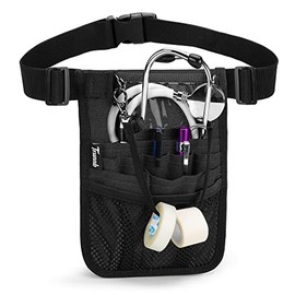 Trunab Nurse Fanny Pack with Tape Holder and Multiple Compartments, Nursing Belt Organizer with Adjustable Waist Strap, Nurse Tool Belt for Scissors, Gauze and Other Medical Supplies,Black