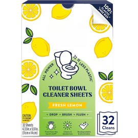 Toilet Bowl Cleaner Sheets - Dissolvable, Septic Safe, Effective Cleaning, Removes Stains & Rings, Cleans & Deodorizes - 32 Uses - Fresh Lemon Scent - Plastic-Free Packaging - Scent: Sea Spray