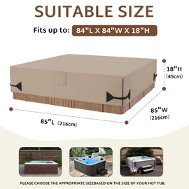 iBirdie Outdoor Waterproof and Weatherproof Hot Tub Cover 85 x 85 inch fit 84 x 84 or 83 x 83 or 82 x 82 or 7 ft x 7 ft Square SPA 600D Heavy Duty Cover Protectors Protective Cap, Brown