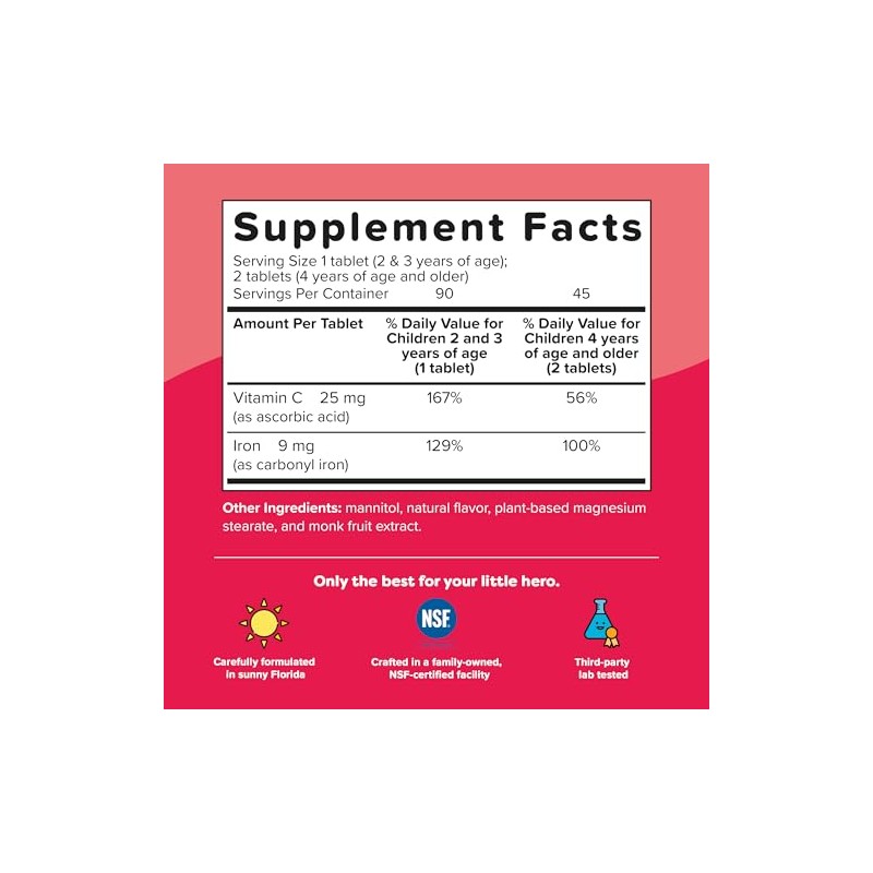 Renzo Iron Strong Suplemento Hierro Niños Vitamina Sabor Naranja Tabletas