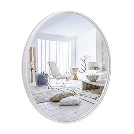 IPOUF 24”Round Mirror, White Large Circle Metal Frame Wall Mirror for Bathroom, Entryway, Living Room,Vanity