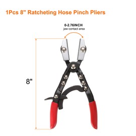 HARFINGTON Hose Pinch Off Pliers 8" Carbon Steel Automatic Locking Ratcheting Electrophoresis Chrome Plating for Hoses Cars Gas Pipelines Radiators Brakes Coolant, Red