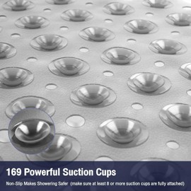 Mumoo Bear Shower Bathtub Mat Non Slip, 21x21 Inch, Soft Square Bath for Tub with Suction Cups and Drain Holes, Stall Floor Mats Bathroom, Machine Washable, Bathroom Accessories -Clear Gray