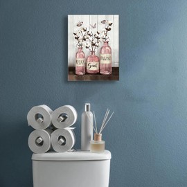 remzoke Bathroom Wall Art Farmhouse Bathroom Decor Rustic Bathroom Pictures for Wall Cotton Pink Jar Canvas Prints Relax Soak Unwind Signs Painting Modern Artwork Home Decoration for Bathroom 12"x16"