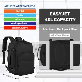 OTAHGK Cabin Bags 45×36×20 for Easyjet, Underseat Carry-ons Travel Backpack Hand Luggage Bag Flight Rucksack Casual Daypack School Office Backpack Fit 17 Inch Laptop with USB Charging Port-Black
