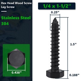 20-Sets 1/4 x 1-1/2" Black Hex Head Lag Screws & Flat Washers, Heavy Duty Wood Lag Screws, 304 Stainless Steel (18-8), 1/4" Bolt
