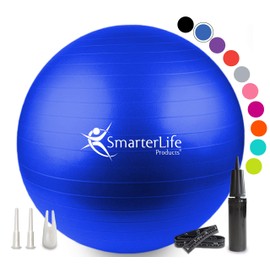 SmarterLife Exercise Ball Yoga Ball for Fitness, Balance, Stability, or Pregnancy, Gym Ball for Core Workout, Physical Therapy, Yoga Ball Chair for Office, Anti-Slip Anti-Burst (65 cm, Blue)