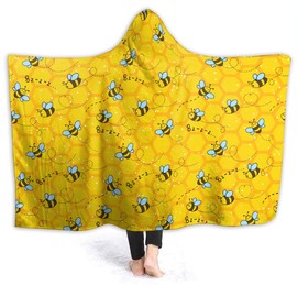 Honeycomb Cute Bee Yellow Hooded Blankets for Couch Sofa Throw Bees Wearable Blanket Super Soft Lightweight Warm Gift for Kids Women - 50"x60" for Teens