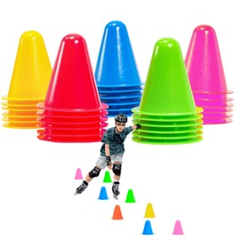 xianzhanEU 30 Pieces 7.5 cm Marker Cones Pylons, Obstacle Cones for Children, Football, Sports, Equestrian Sports, Dog Training (Yellow/Red/Green/Blue/Pink)