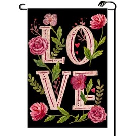 Floral Love Valentines Day Garden Flag 12x18 Inch Vertical Double Sided Small Flags Anniversary Wedding Outside Decoration For Yard (ONLY FLAG) QR09