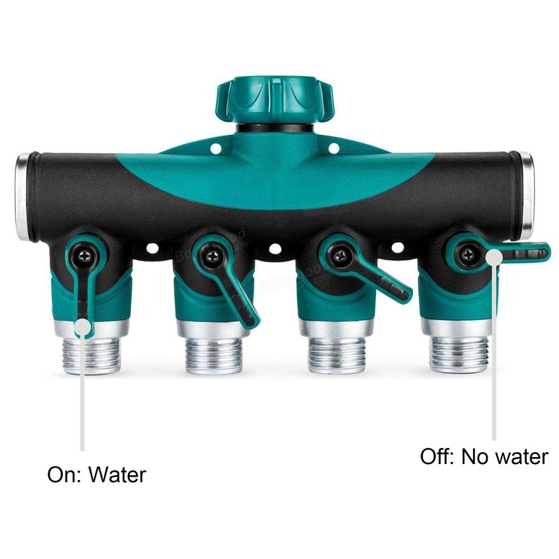 4 Way Hose Splitter Metal Valve Water Distribution Controller Connector